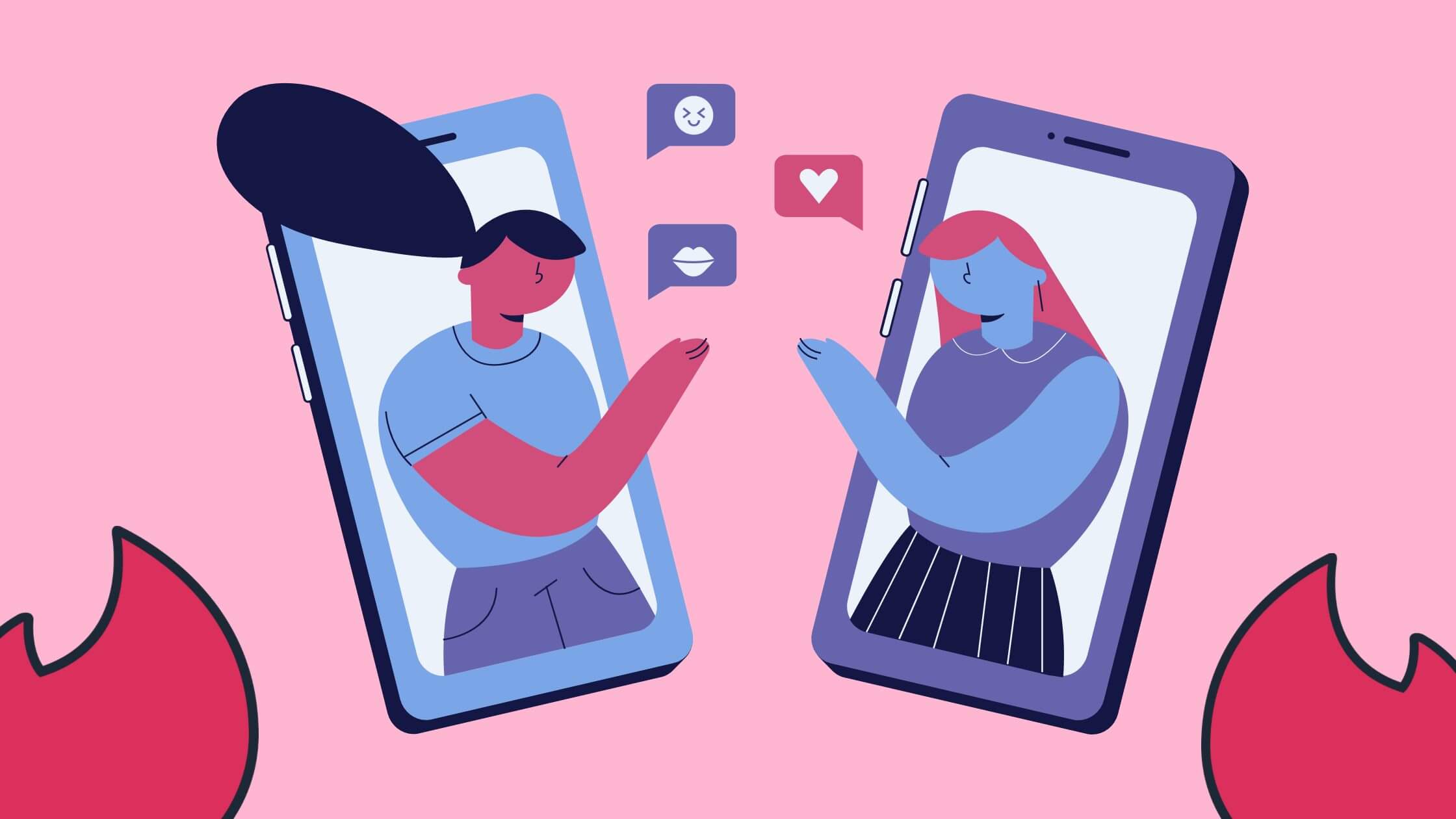 Illustration de deux personnes sur l'application Tinder en train de 'liker' ou de 'swiper"